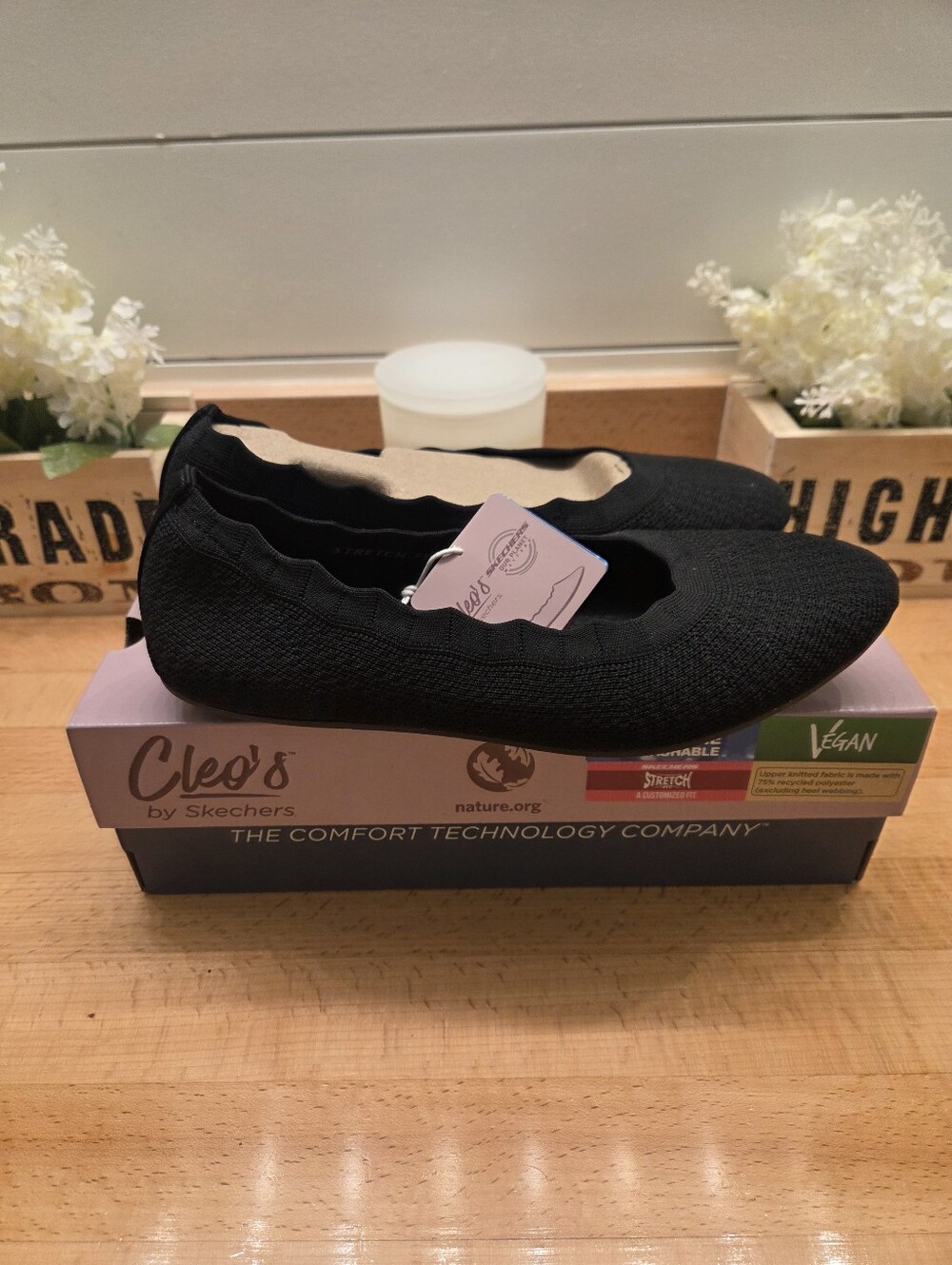 Skechers Cleo 2.0 - Love Spell Flats Black Knit Women's Sz 8
